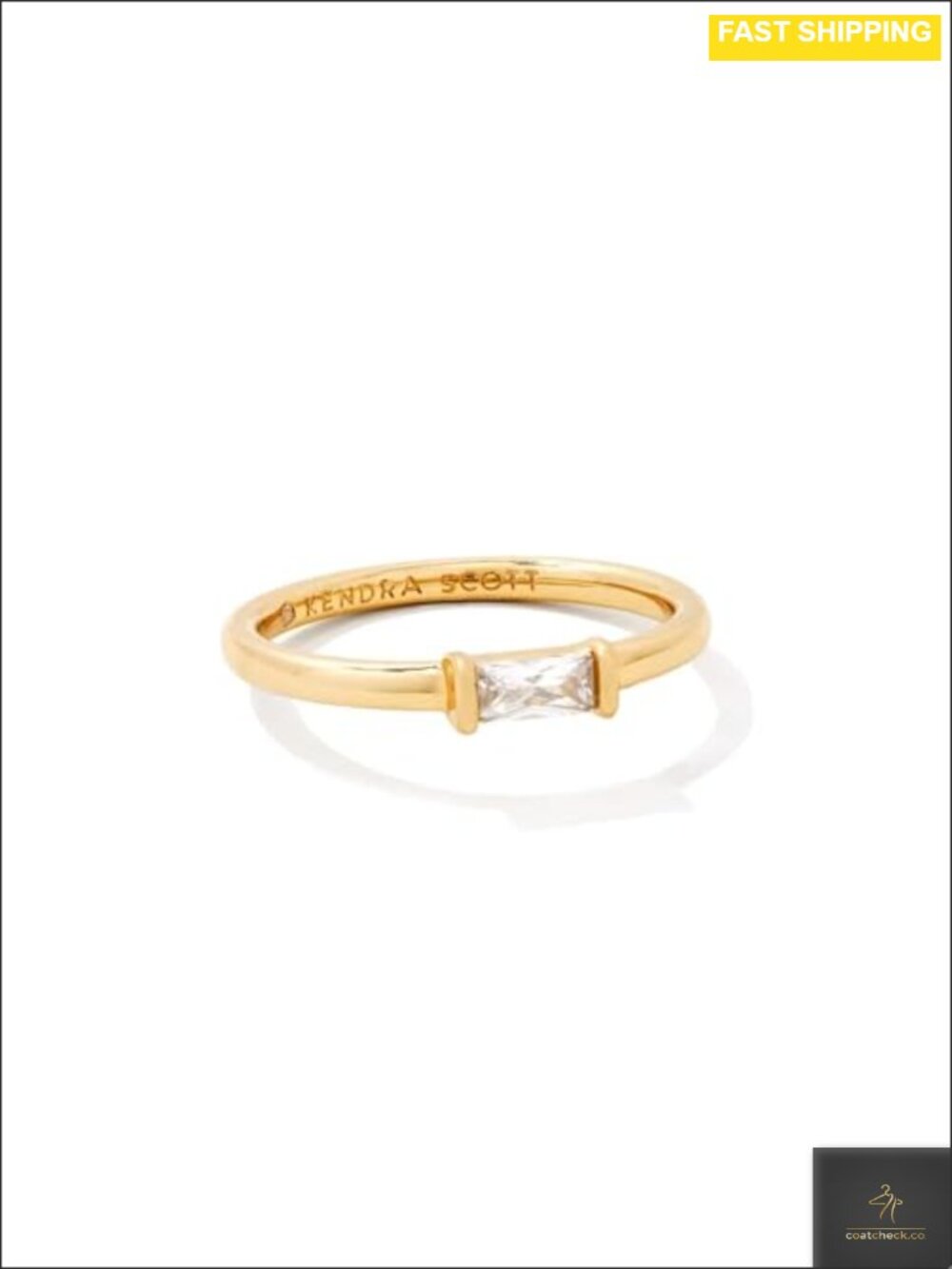 14k Yellow Gold-Plated Over Brass Band Ring with Crystal